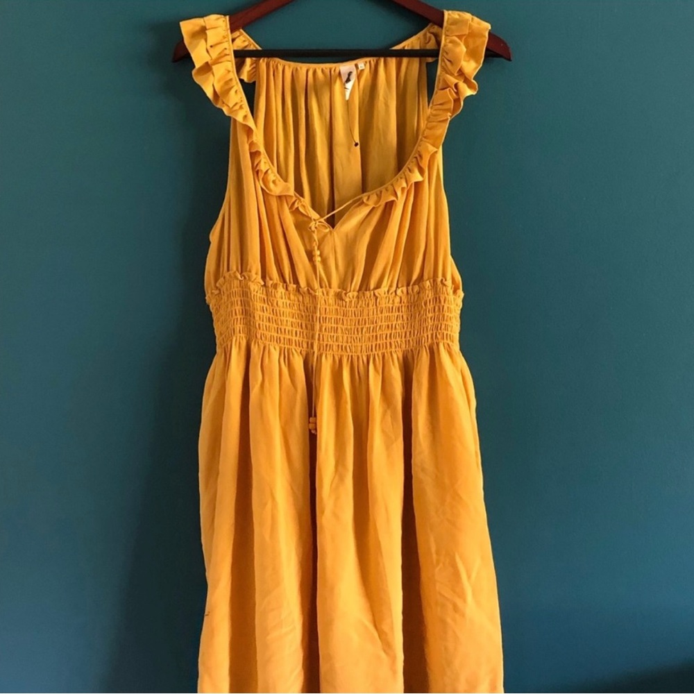 Anthropologie Floreat Mustard Yellow Silk Dress
